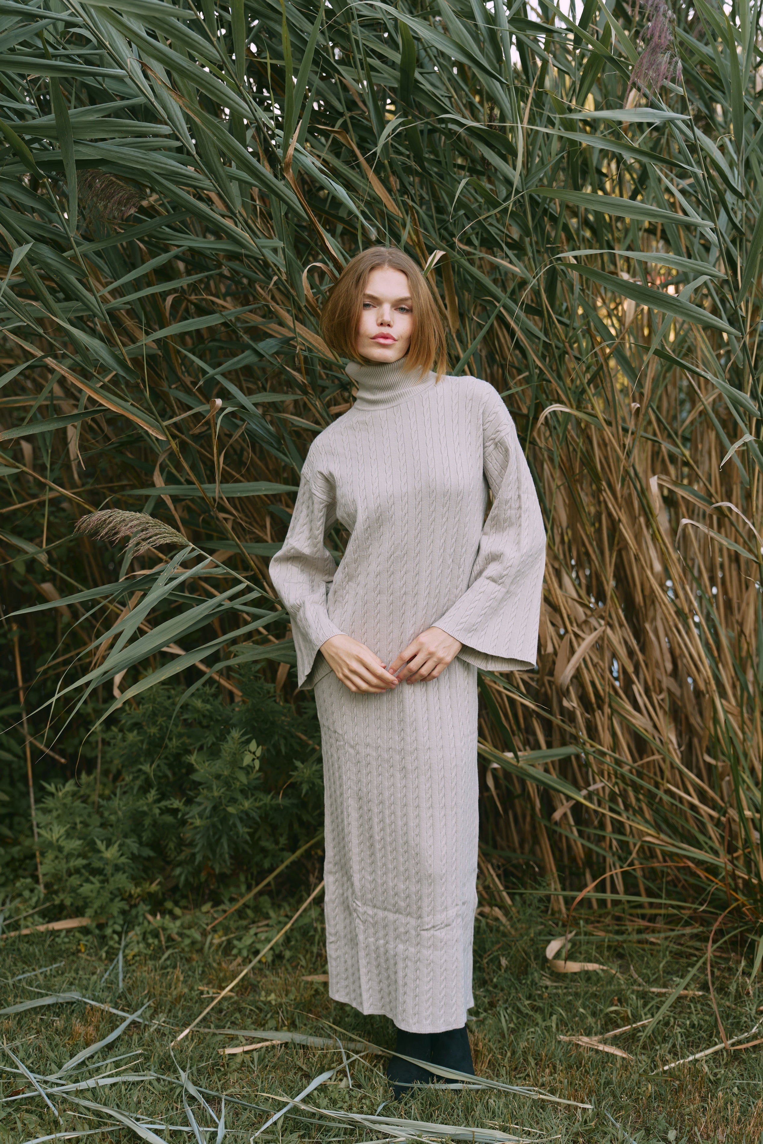 Cable Knit Bell Sleeve Dress