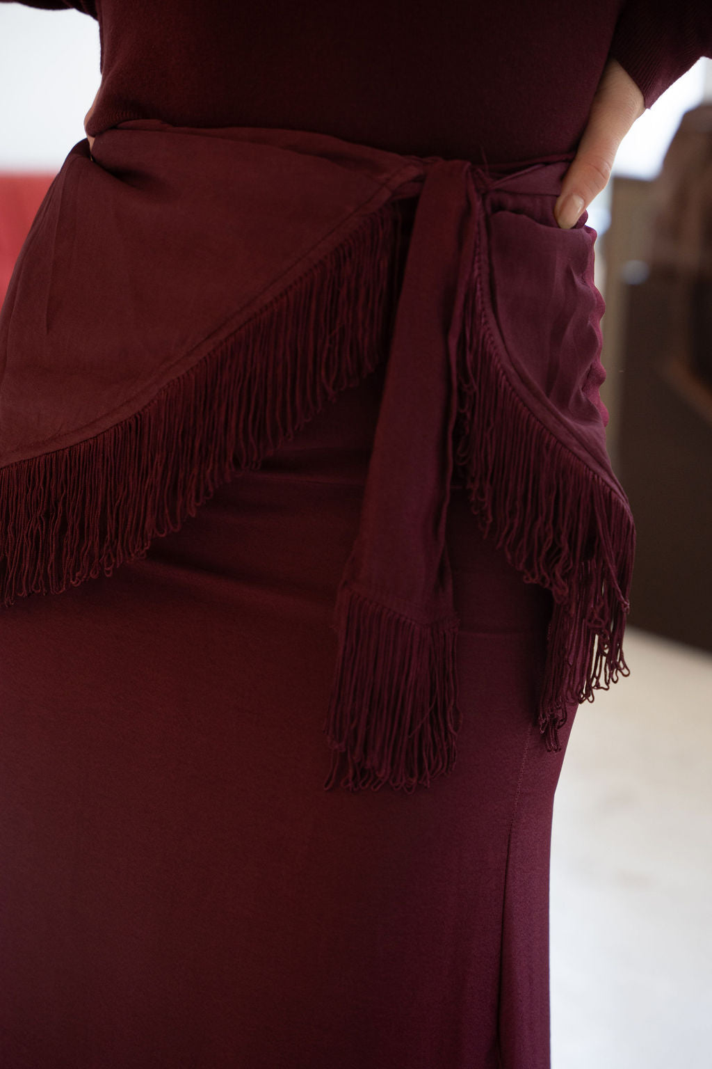 Burgundy Fringe Skirt